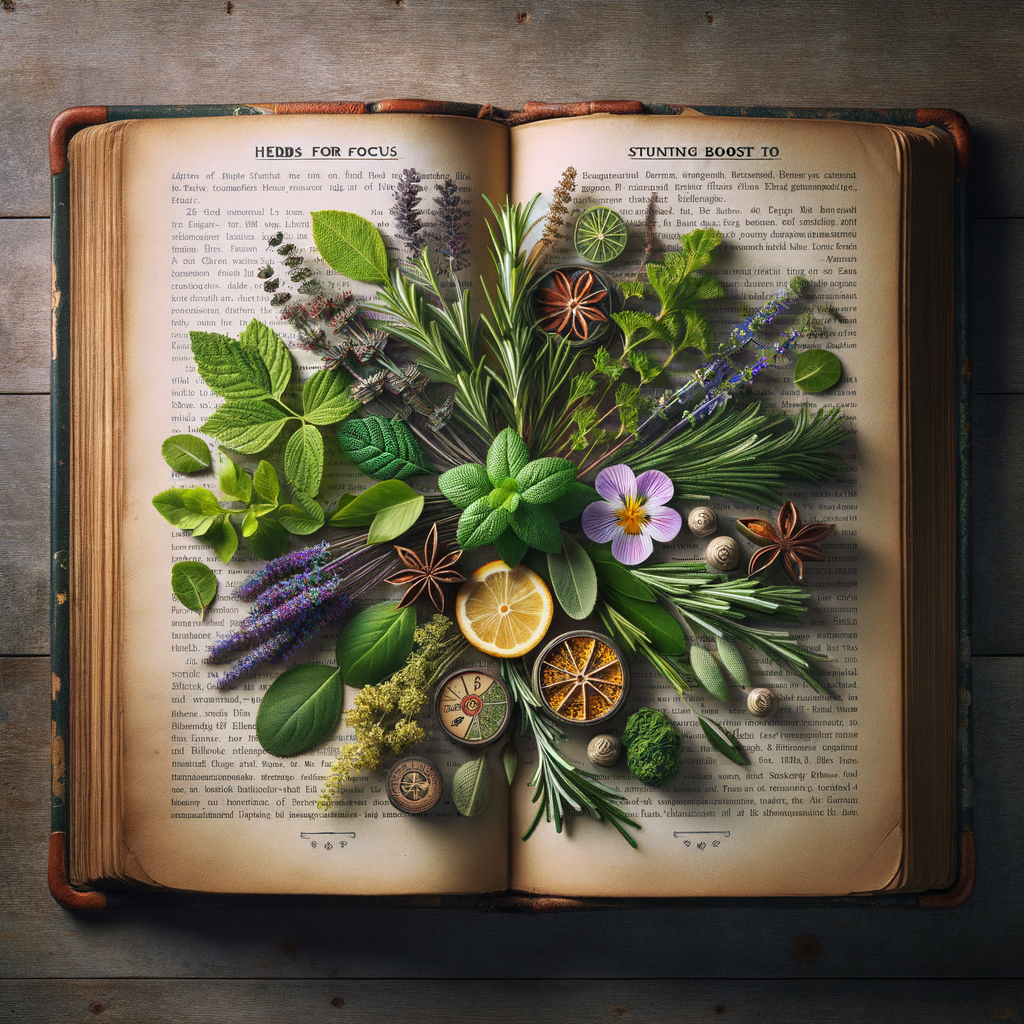 Generate an eye-catching, high-quality featured image prompt for a blog post about: Herbs for Focus: