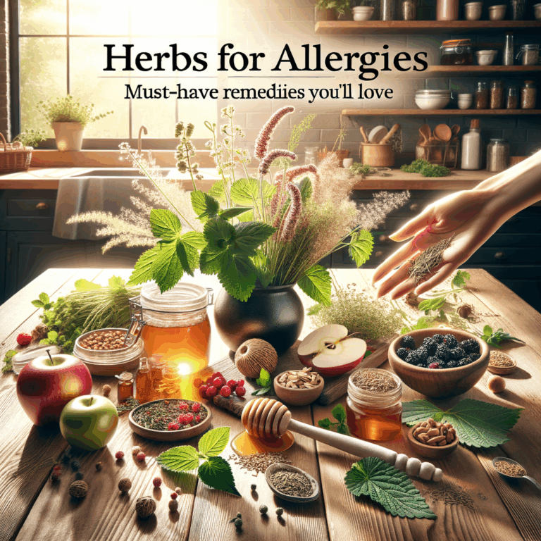 Generate an eye-catching, high-quality featured image prompt for a blog post about: Herbs for Allerg