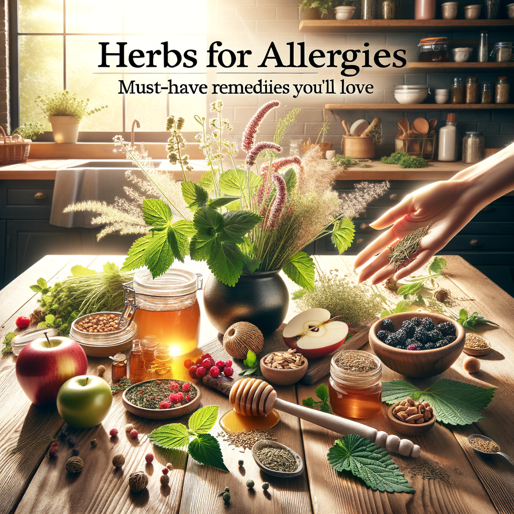Generate an eye-catching, high-quality featured image prompt for a blog post about: Herbs for Allerg