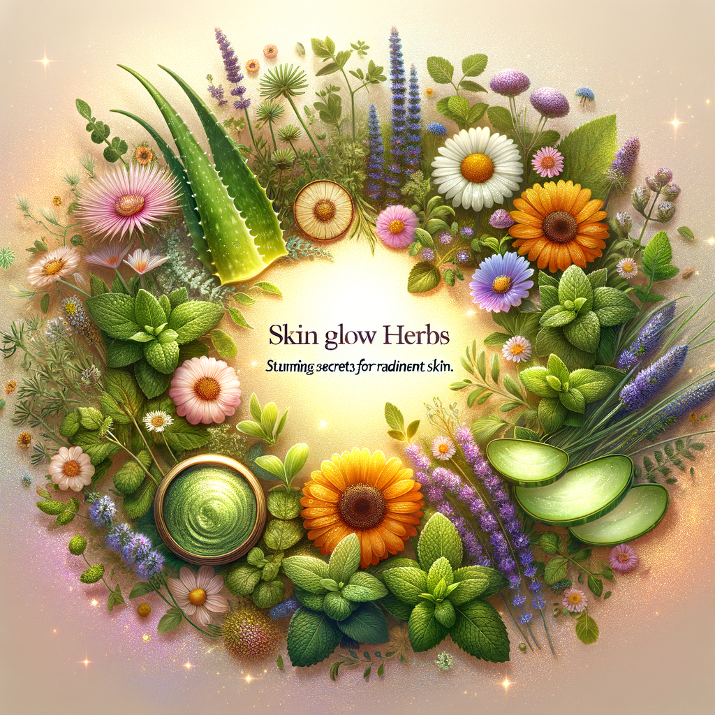 Generate an eye-catching, high-quality featured image prompt for a blog post about: Skin Glow Herbs: