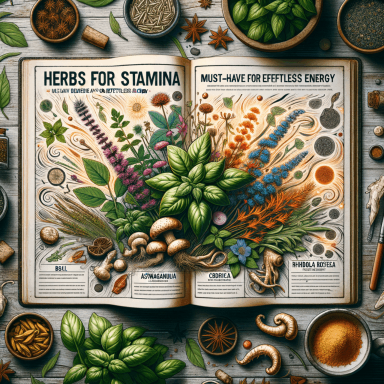 Generate an eye-catching, high-quality featured image prompt for a blog post about: Herbs for Stamin