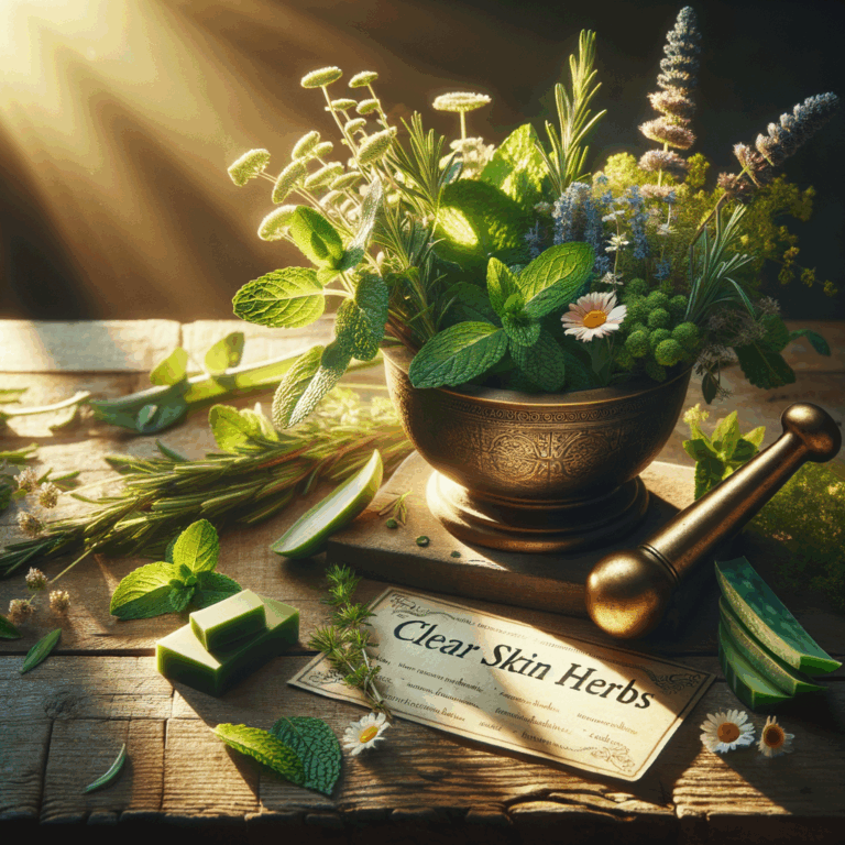 Generate an eye-catching, high-quality featured image prompt for a blog post about: Clear Skin Herbs