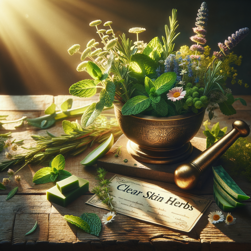 Generate an eye-catching, high-quality featured image prompt for a blog post about: Clear Skin Herbs
