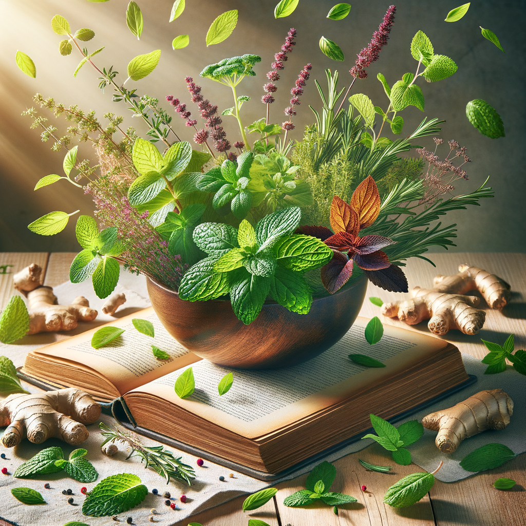 Generate an eye-catching, high-quality featured image prompt for a blog post about: Gut Health Herbs