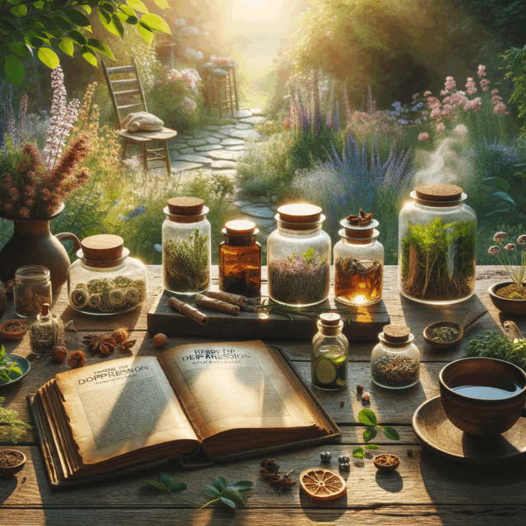 Generate an eye-catching, high-quality featured image prompt for a blog post about: Herbs for Depres