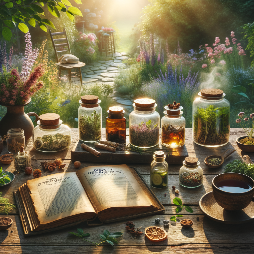 Generate an eye-catching, high-quality featured image prompt for a blog post about: Herbs for Depres