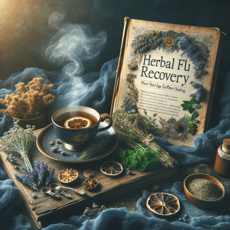 Generate an eye-catching, high-quality featured image prompt for a blog post about: Herbal Flu Recov